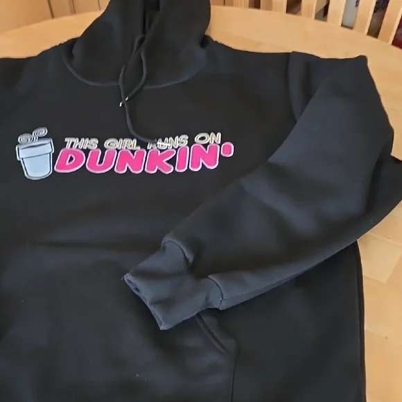 Black Dunkin' Hoodie with Pink Logo - Picture 2 of 4